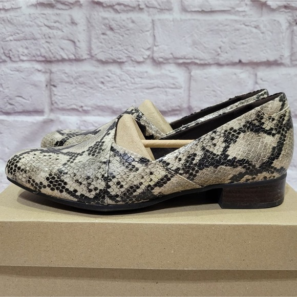 Clarks Collection Juliet Palm Taupe Snake Print Loafers - Picture 4 of 9